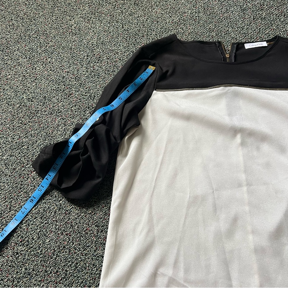 CALVIN KLEIN Black & White Colorblock Business Casual 3/4 Long Adjustable Sleeve - Picture 15 of 16